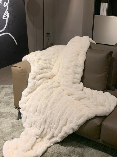 S588家居｜白色沙发毛毯冬天 ins泡泡兔毛冬季加厚毯子办公室午睡