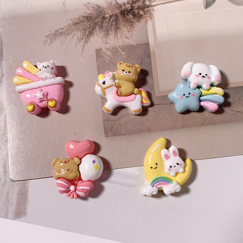 Cartoon Rainbow Zoo Cream Gumdiy Accesorios de resina hechos a mano Clipper Cord Material Keychain Wholesale