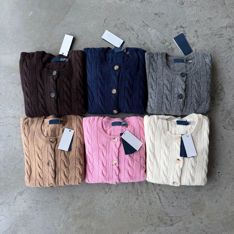 Scan code available/cross-border 80% wool 20% cashmere with small horse logo embroidery, popular wool knitted cardigan for women, wholesale and dropshipping