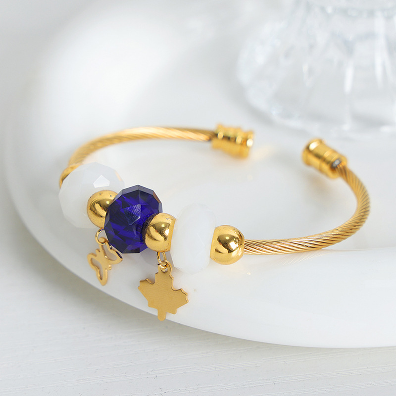 Francés retro colorido corte cristal pulsera abierta titanio acero 18K oro nicho diseño no se desvanece pulsera dulce chica