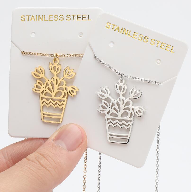 Fashion Flower Stainless Steel Titanium Steel Plating Hollow Out Pendant Necklace 1 Piece