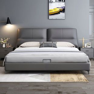 Italian Light Luxury Leather Bed Modern Minimalist Bed Double 1.8m Master Bedroom Wedding Bed Household 1.5m Small Apartment Storage Bed