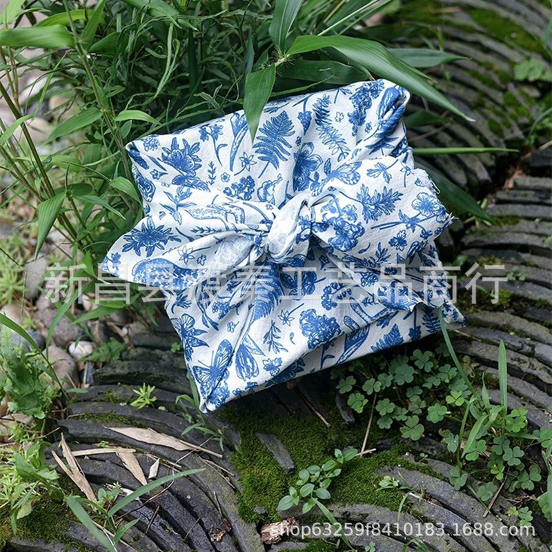 中秋节礼盒包装风吕敷中式糕点伴手礼包裹布森系青花兔子婚礼伴娘|undefined