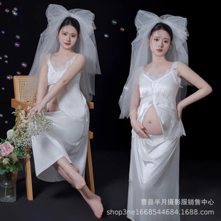 Photo Studio New Pregnant Women Photography Clothing White Simple Art Fashion Small Fresh Pregnant Mother Photo Photography Clothing