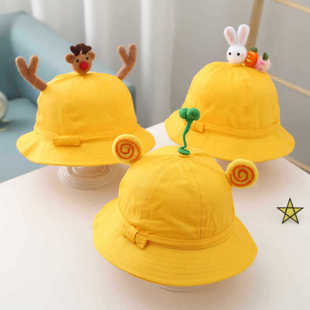 Children's Hat Spring and Autumn Thin Cute Cartoon Fisherman Hat Kindergarten Small Yellow Hat for Boys and Girls Baby Summer Sun Hat