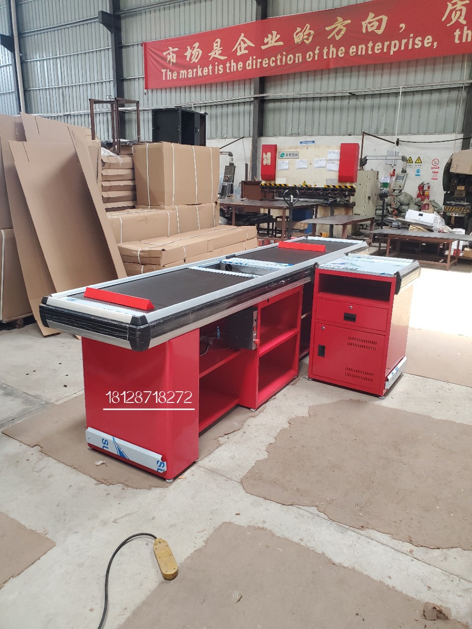 出口美国110伏电压美标插头双皮带电动自动传输收银台