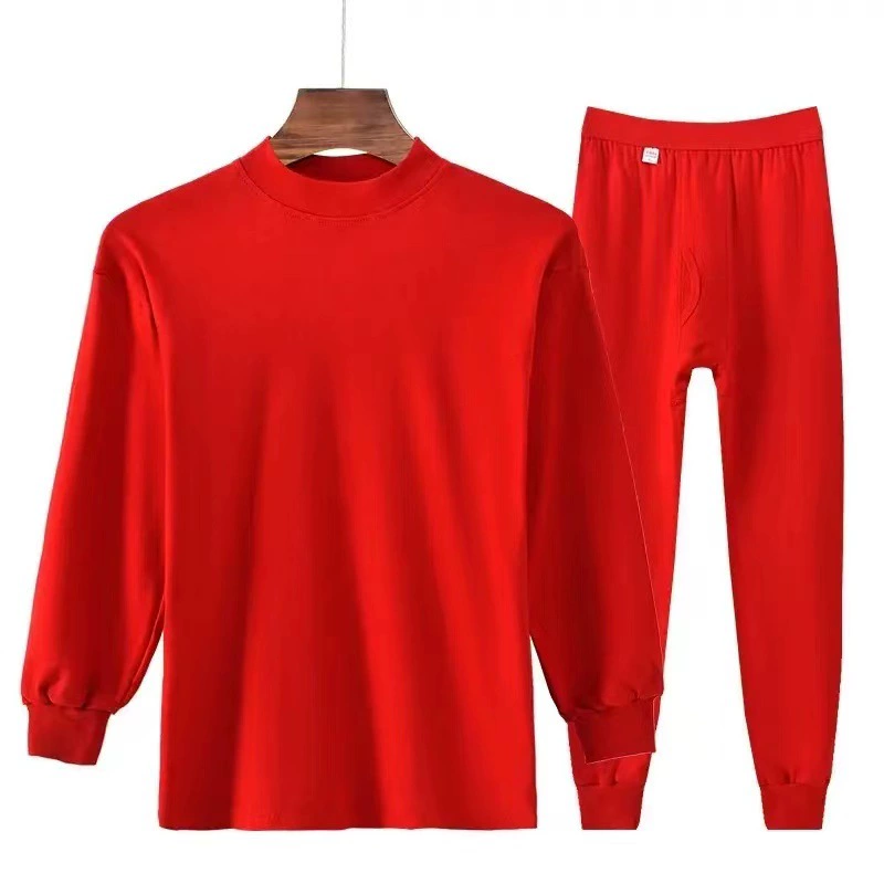 [100% хлопок костюм] Мужчины и женщины большие красные осенние платья осенние брюки термобелье для рождения