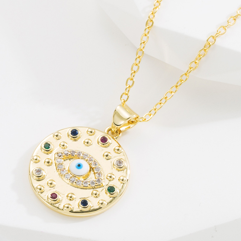 Fashion Round Eye Copper Pendant Necklace Zircon Copper Necklaces