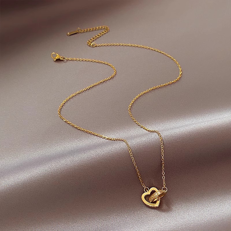 Copper Plated Gold Pendant Cross-border Popular Heart-to-Heart Necklace Women's Light Luxury Niche High-end Simple All-match Accessories