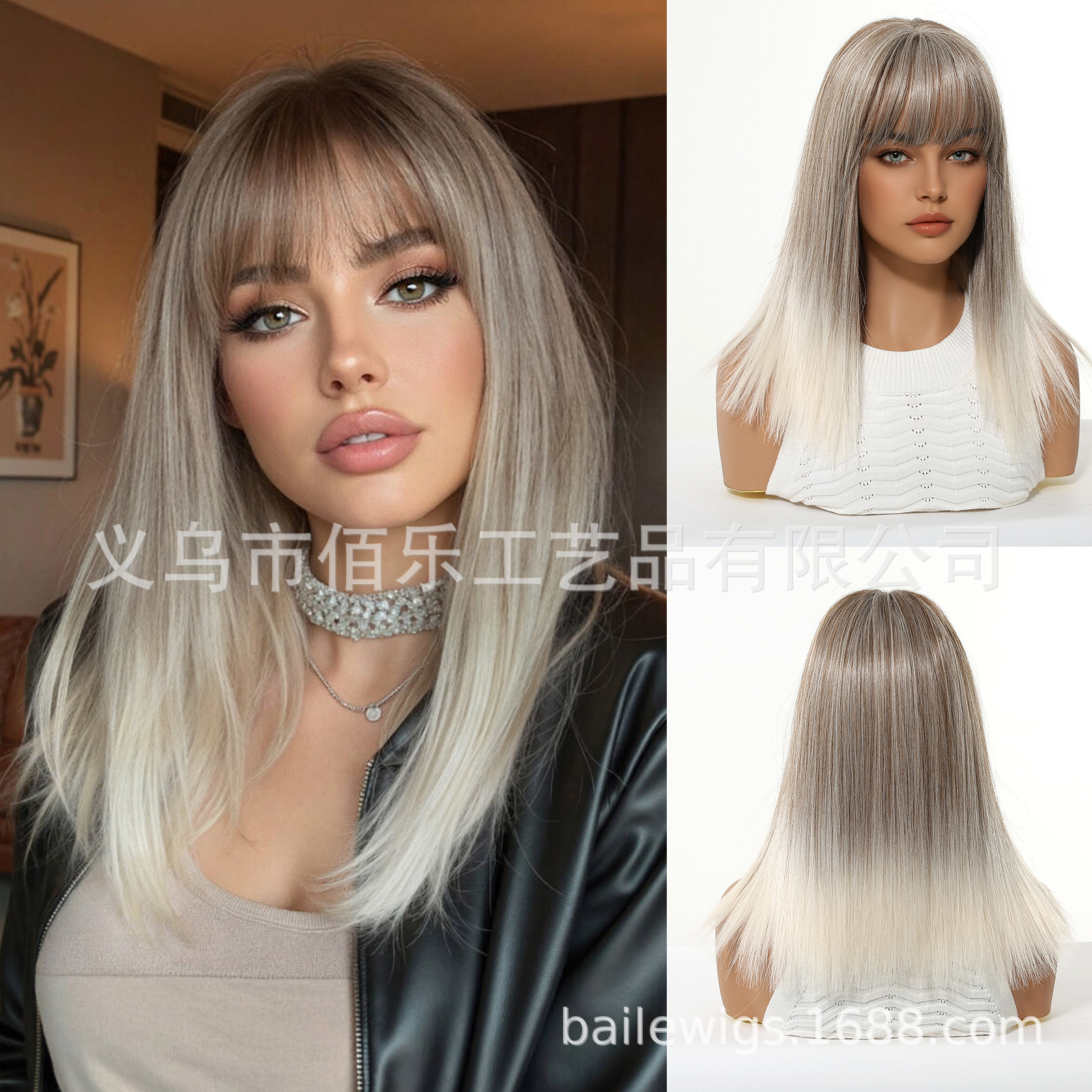 gris plateado hombro cabello recto pelucas con aire franja natural esponjosa cubierta de cabello de 14 pulgadas pelucas image 8