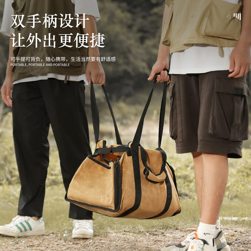 アウトドア薪バッグキャンプ用品大容量携帯両用薪収納袋キャンバス手提げ袋伐採バッグ