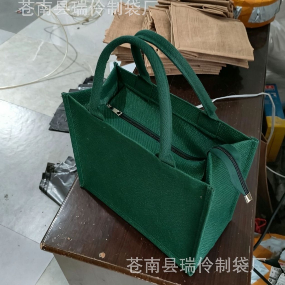Bolsas de lino negras, rojas, verde oscuro, azules, bolsas de mano de lino, algodón y yute con logo impreso al por mayor. image 6