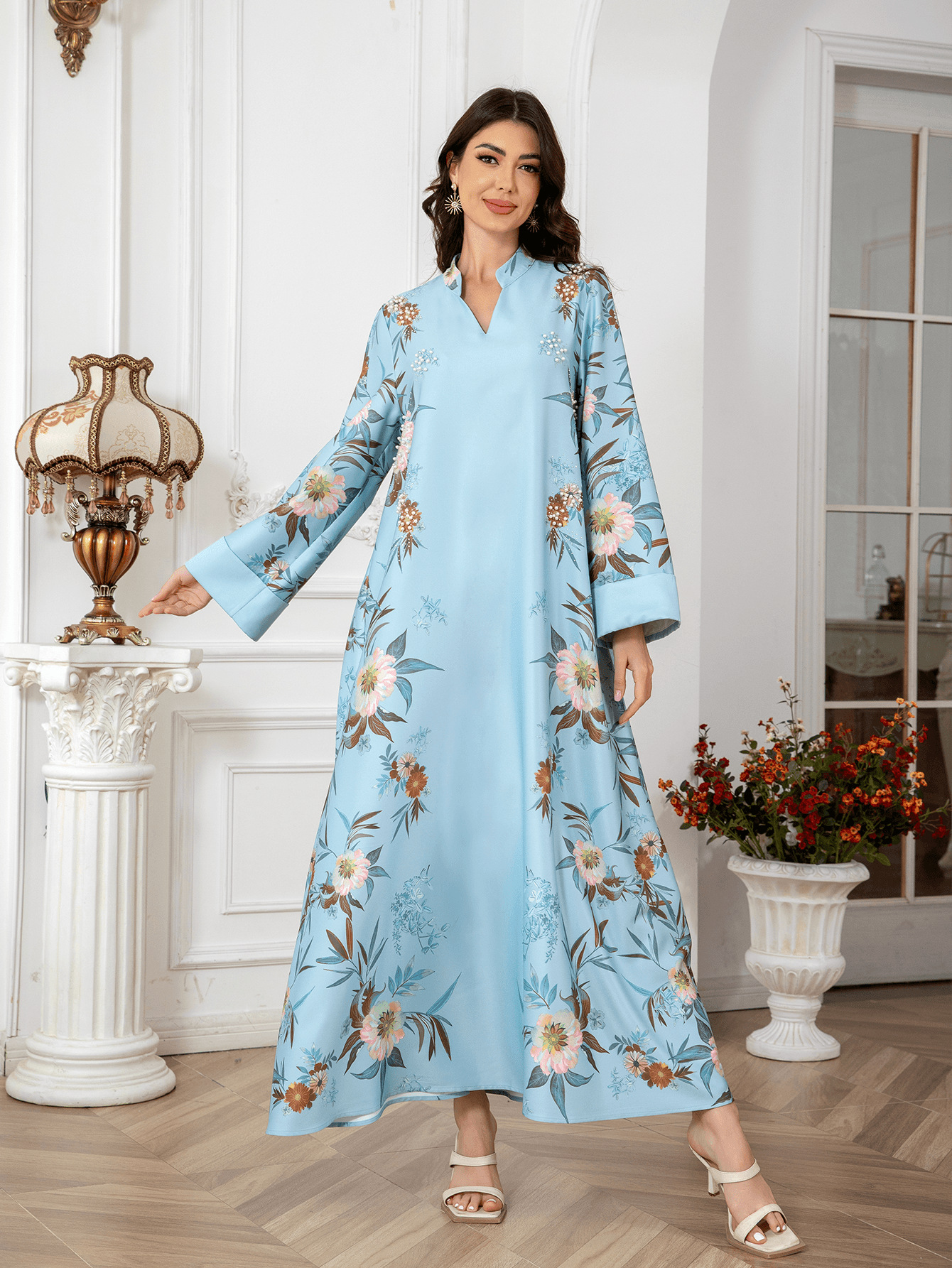 SW0803 Middle East Cross-Border Muslim Women's Robe Dubai Printed Long Dress Elegant And Stylish_ecoleips.com