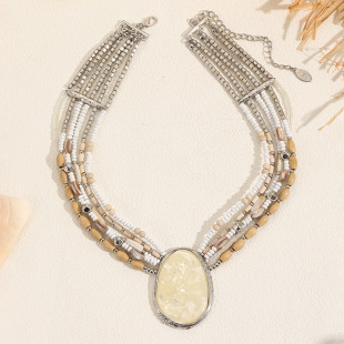 European and American Cross-Border Jewelry Necklace Women's Fashion Light Luxury Niche Personality High-End Necklace Wholesale Citrine Jade