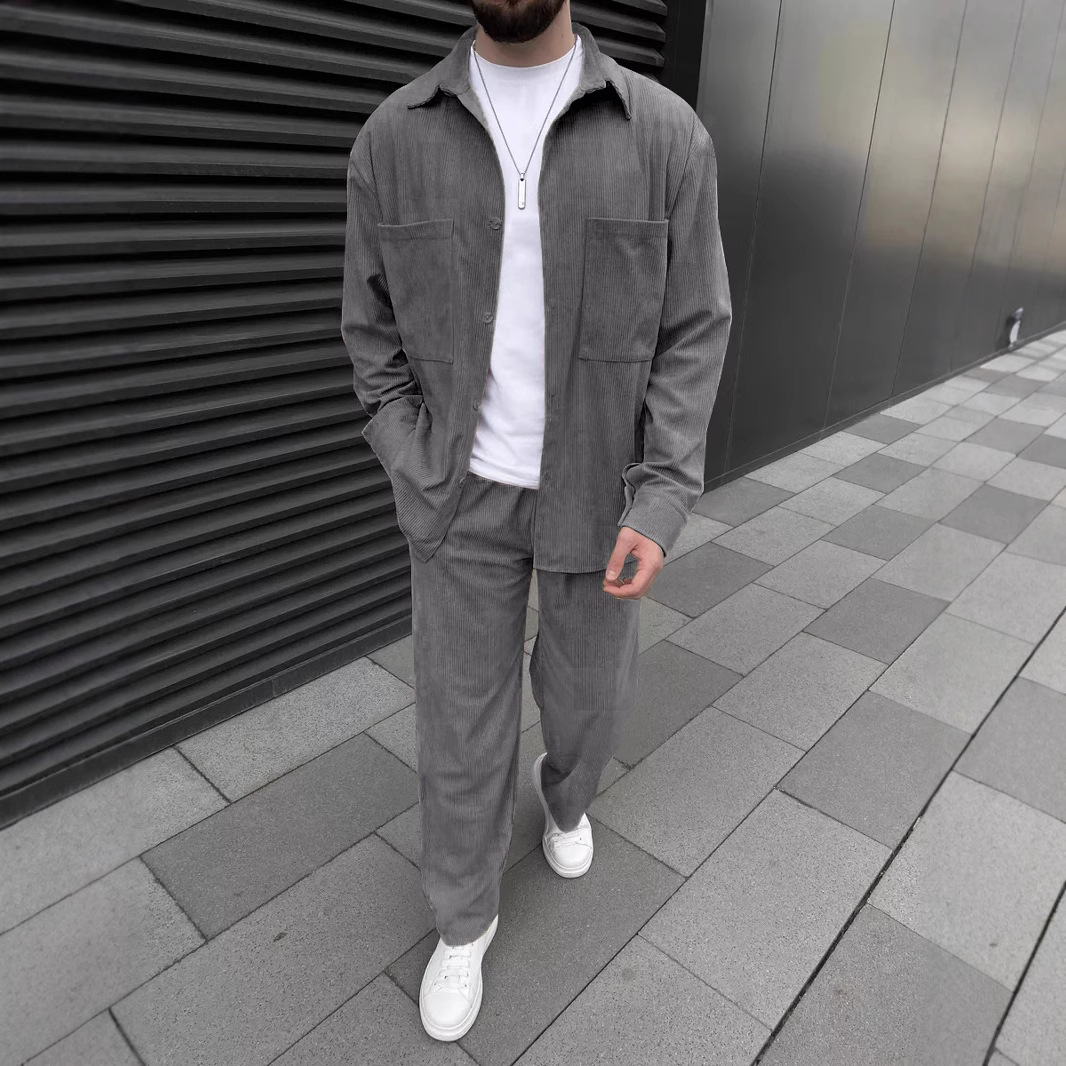 Herren Cordhose Und Langarmhemd Set Im Lässigen Stil_voghion.com