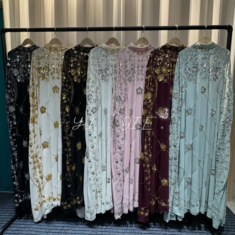 Luxury Cross-Border Fashion Gown with Heavy Beading and Sequins, Large Hem, 3D Floral Craftsmanship, Elegant and Stylish Long Dress