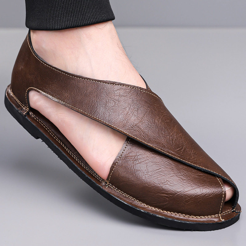 Dép sandal nam quai ngang kiểu La Mã cổ điển, thoáng khí, đế cao su — nâu, đen