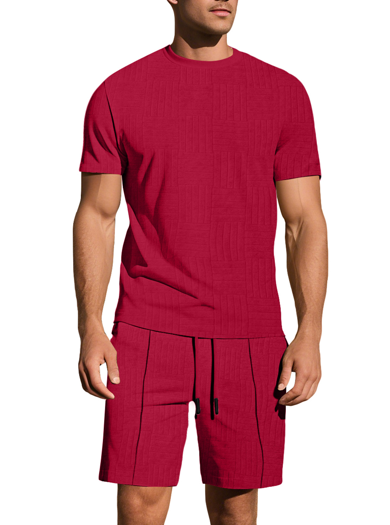 Transfronterizo Europa y América Amazon verano hombre suelto transpirable Jacquard color sólido mangas cortas pantalones cortos deportivos casuales para hombres