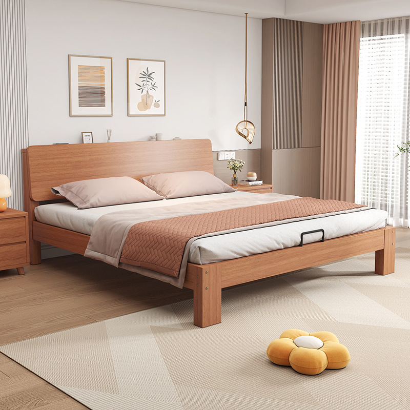All Solid Wood Bed 1.8m Double Bed Home Oak Bed 1.5m Tatami Large Bed Rental Room 1.2m Single Bed Frame