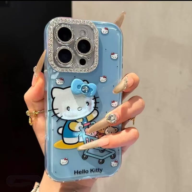 Caricatura adorable arco estereoscópico compras KT para iPhone 16 Promax Apple 15 caso de teléfono 14 nuevo