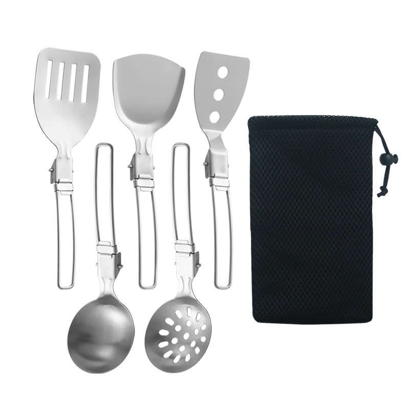 304 de acero inoxidable portátil utensilios de cocina al aire libre picnic camping cocina pala espátula cuchara de sopa multifuncional plegable utensilios de cocina