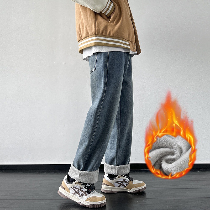 Retro fleece keep warm fashionable jeans