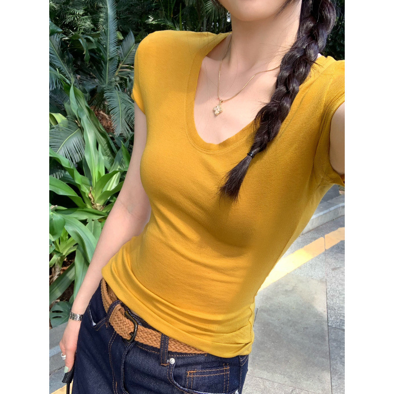 Spring New Lyocell Tencel Trendy Unique V-Neck Short-Sleeve T-Shirt, Popular Hot-Selling Top for Women This Summer Spring New Lyocell Tencel Trendy Unique V-Neck Short-Sleeve T-Shirt, Popular Hot-Selling Top for Women This Summer