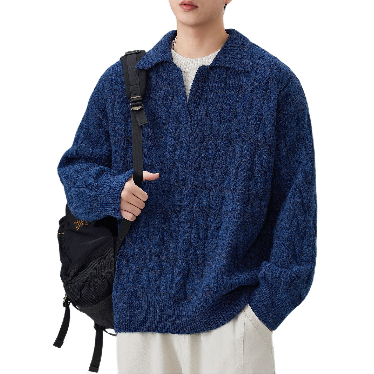 Explosiones transfronterizas de tamaño grande falso de dos piezas de polo camisa de punto de torsión suéter hombre viejo dinero fábrica de moda al por mayor