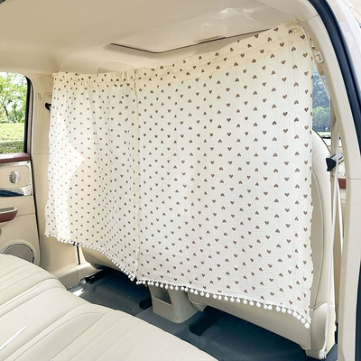 Car curtains cartoon bear rabbit car privacy curtain - double-layer-yarn-brown-love-partition-curtain
