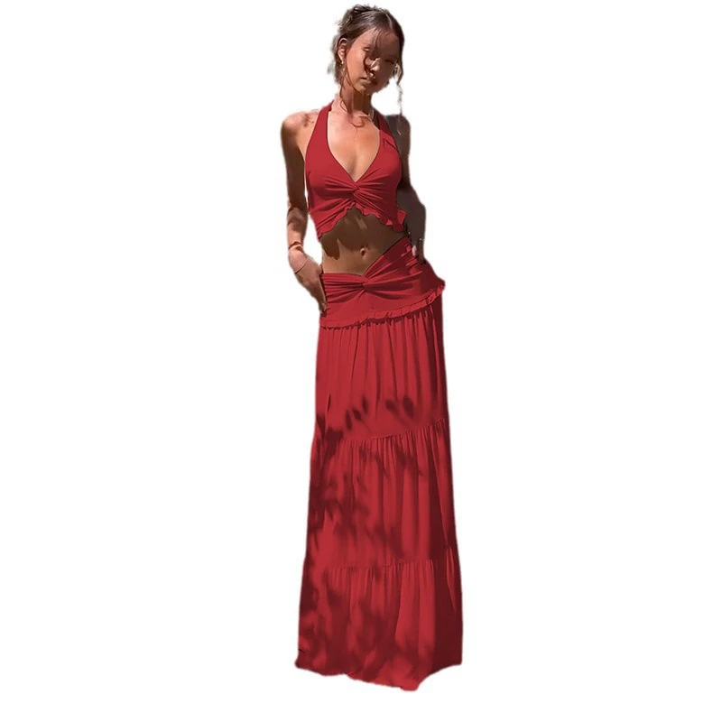 Winter sexy T-shirt, long skirt, set, European style, V-neckline
