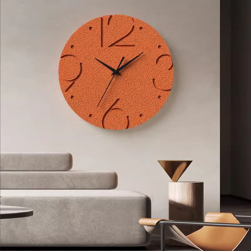 High-grade TV background wall three-dimensional sandstone light luxury dining room clock living room design mute clock abstract hanging painting