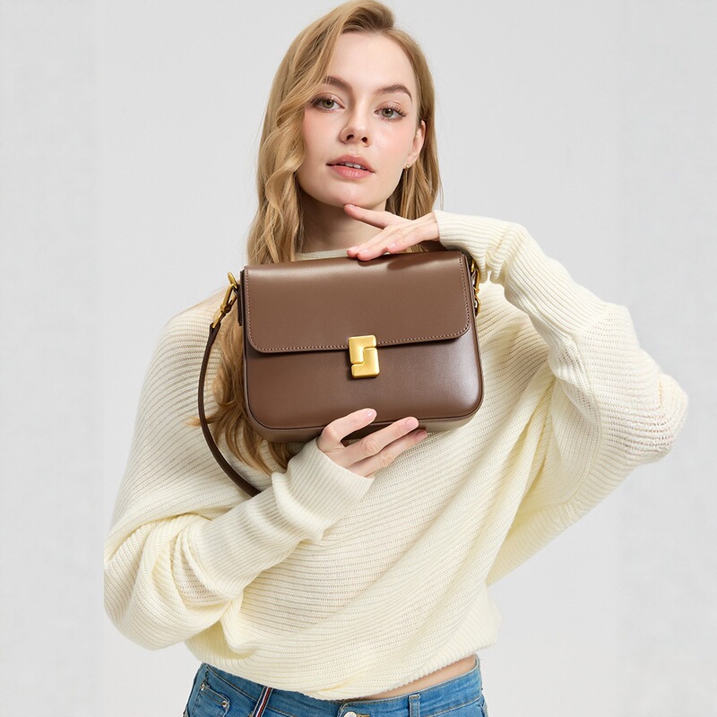 Small Square Bag for Women 2026 New Model Brown Cowhide Niche Design High-End Versatile Genuine Leather Underarm Bag Crossbody Light Luxury Small Square Bag for Women 2026 New Model Brown Cowhide Niche Design High-End Versatile Genuine Leather Underarm Bag Crossbody Light Luxury