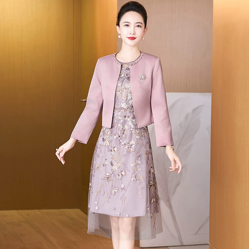 Весенний и осенний набор из двух частей классического бутика вышитое платье свекрови платье