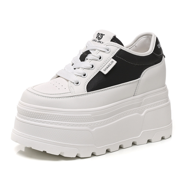 Giày sneaker nữ đế dày tăng chiều cao phong cách đơn giản — Đen trắng