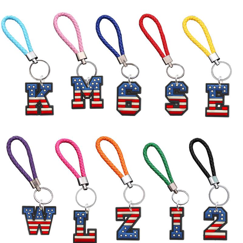 Amazon American Digital Alphabet Series Creative Braided Rope Keychain etsy Cartoon Leather Rope Keyring Fashion