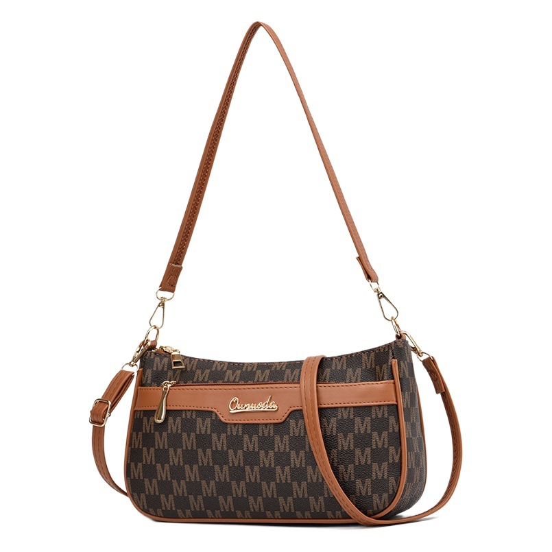 Bolso bandolera de un solo hombro, exquisito bolso nuevo para mujer 2025, bolso para mujer de mediana edad con costuras en color contrastante