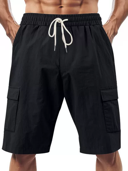 Cross-Border American Multi-Pocket Cargo Pants Men's Outdoor Sports Casual Loose Solid Color Linen Cargo Shorts