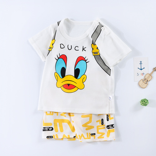 New Pure Cotton Summer Children's Set Half-Sleeve Children's T-Shirt Sports Homecoming Set Direct Sale, One Piece Shipping