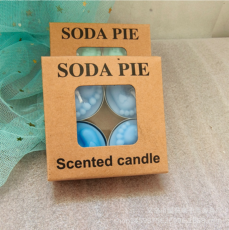 Fábrica en stock suministro redondo pequeña vela color aromaterapia pequeños pies vela atmósfera cumpleaños que deseen vela