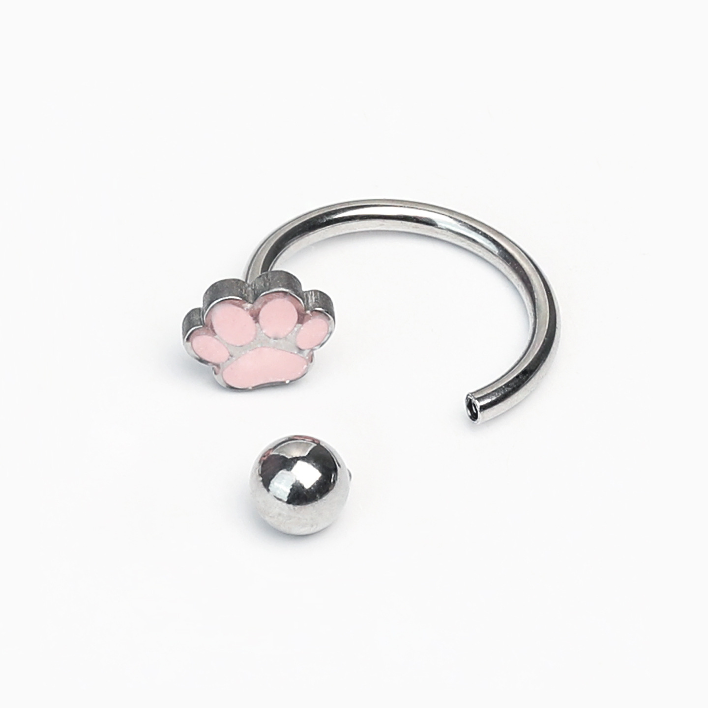 Pink Cat Paw and Dog Paw Lip Ring C-Ring 316L Surgical Steel Internally Threaded Horseshoe Ring Lip Stud European and American Style Piercing Jewelry detail image 7