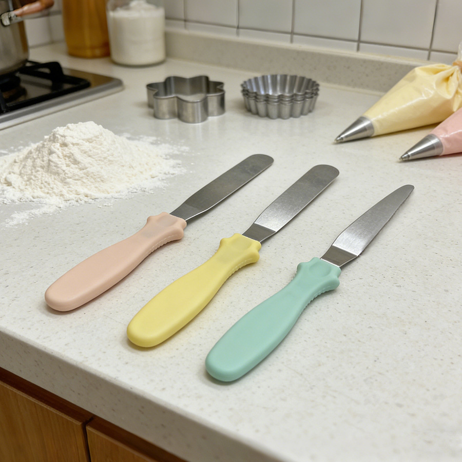 跨境烘焙专用奶油抹刀三件套 不锈钢慕斯裱花抹面蛋糕脱模刮刀