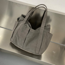 日韩ins大容量纯色帆布包女休闲通勤购物袋简约手提旅行单肩包