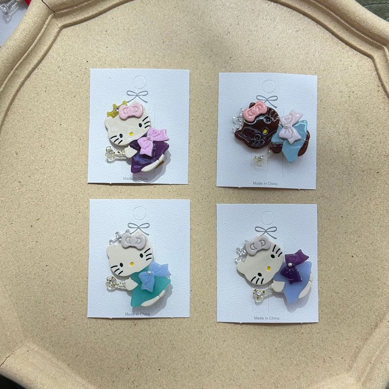 新しいオリジナルデザインのキティ猫プリンセス魔法の杖かわいい絶妙なサイドクリップ酢酸ドットドリル女の子のヘアピン|undefined