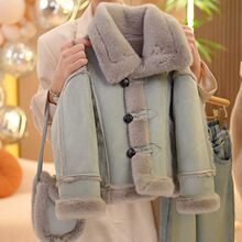 女童皮毛一体外套秋冬款2024新款儿童冬装加厚绒大衣韩系女孩棉服