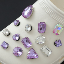 速卖通热销创意diy 几何白紫水晶鞋花卡扣批发洞洞鞋鞋扣装饰套装