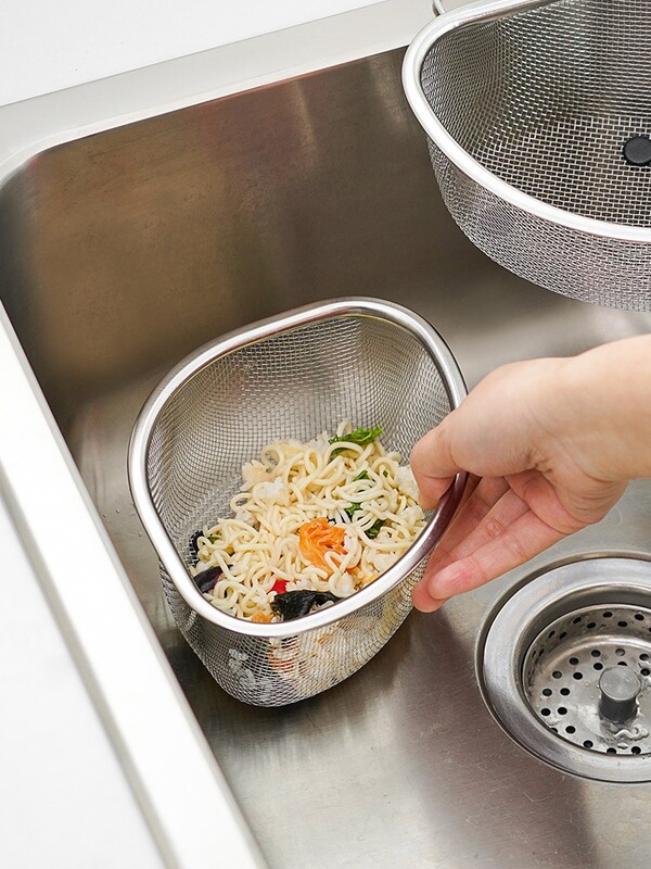 Stainless Steel Sink Trash Can with Triangular Filter Basket, Kitchen Sink Vegetable and Food Waste Rack, Food Waste Draining Basket