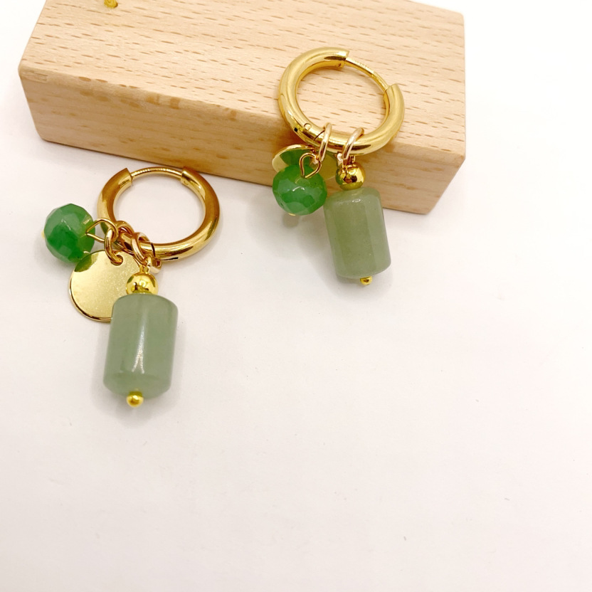 AliExpress nueva llegada mujeres de acero inoxidable pendientes redondos verde Piedra Natural colgante vintage moda joyería impermeable