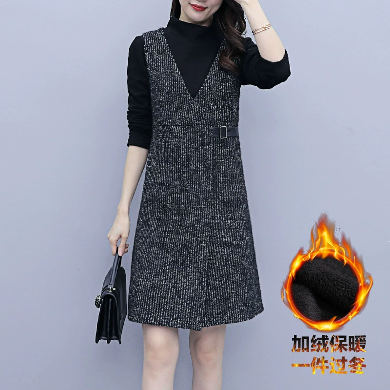 Плюс размер женская бархатная юбка 2024 осенний и зимний топ с длинными рукавами средней и длинной юбкой платье из двух частей