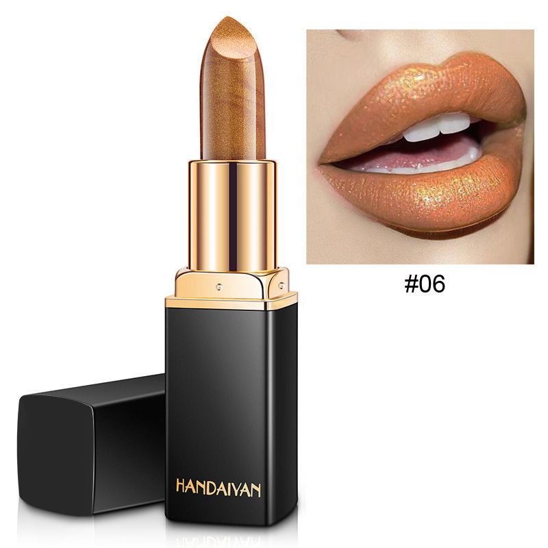 Transfronterizo termográfico lápiz labial HANDAIYAN nueve colores lápiz labial mermaid brillante metal perla oro lápiz labial color cambiante