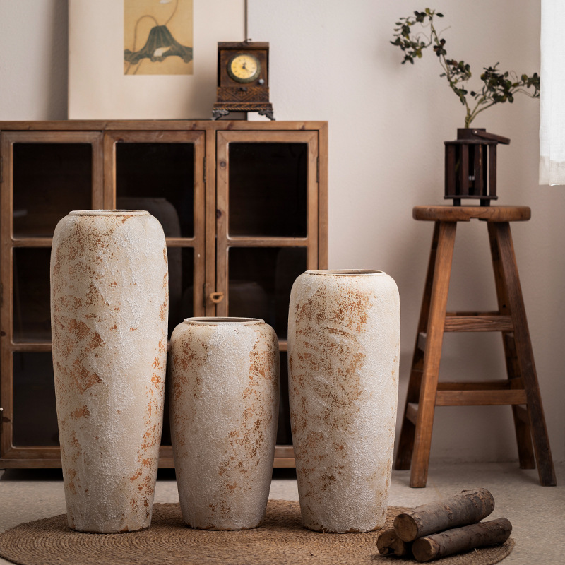 Jingdezhen Vintage Rustic Ceramic Floor Vase Wabi-Sabi Style Ceramic Ornament for Home, Guesthouse, Hotel, and Model Room Decoration Jingdezhen Vintage Rustic Ceramic Floor Vase Wabi-Sabi Style Ceramic Ornament for Home, Guesthouse, Hotel, and Model Room Decoration